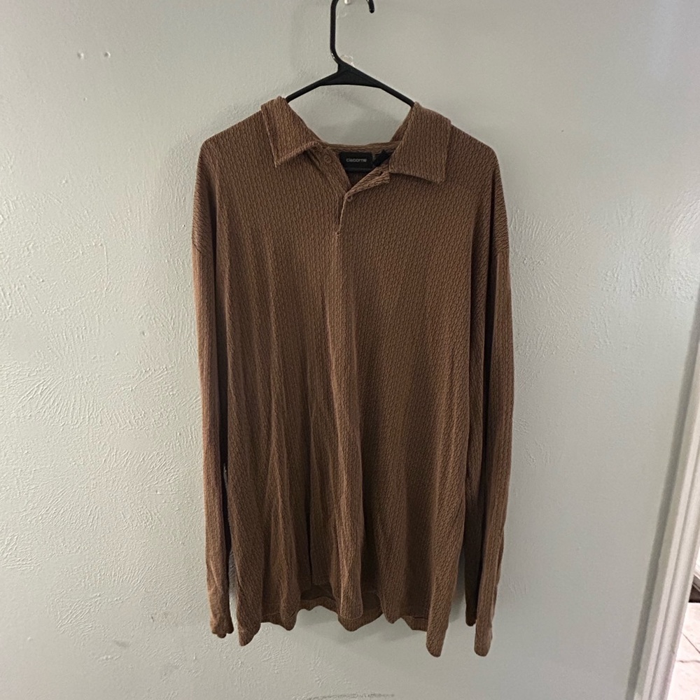 Vintage Patterned Long Sleeve Polo Shirt